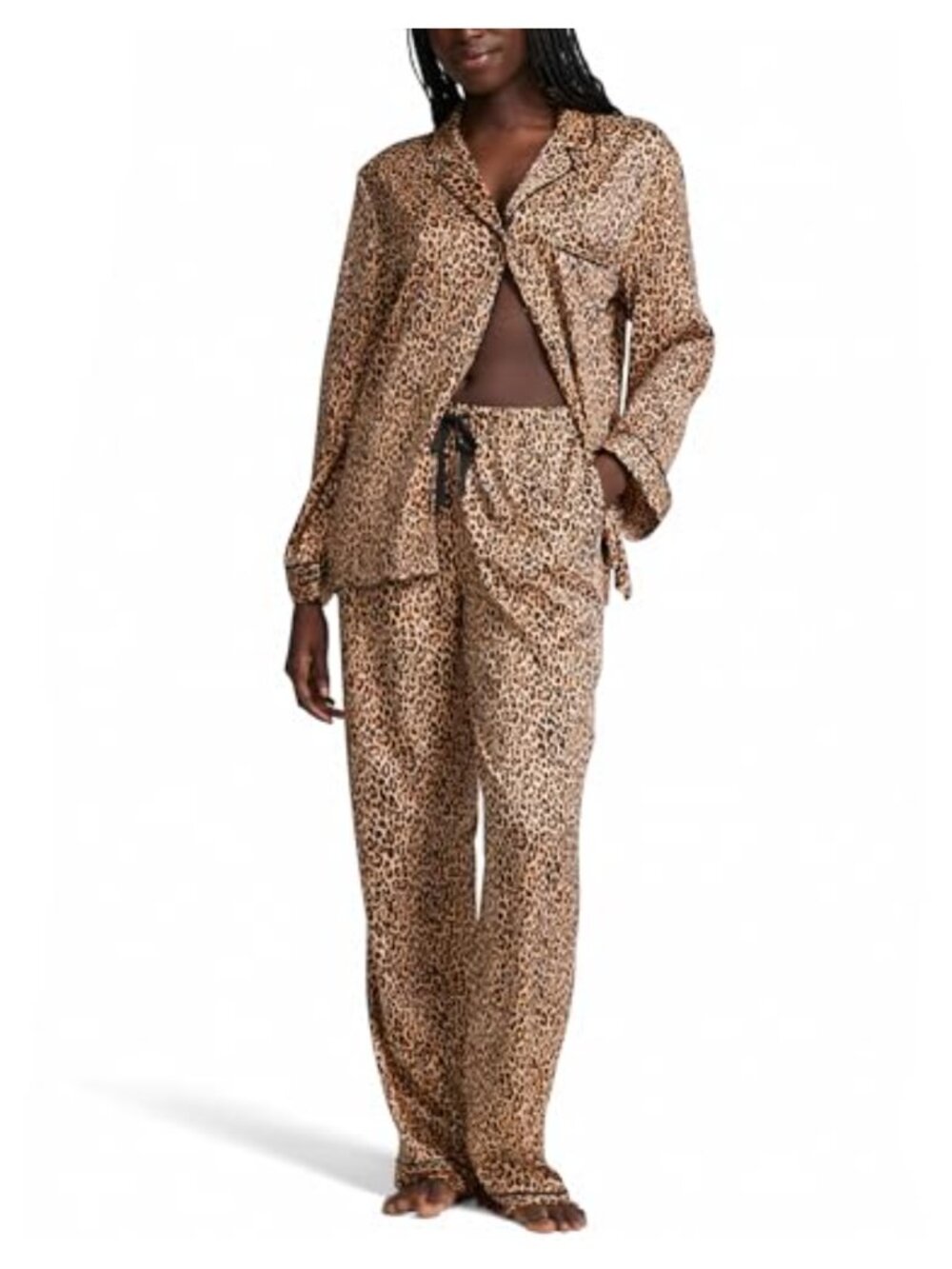 Satin Pajama Set Long Sleeve Button Down Pants